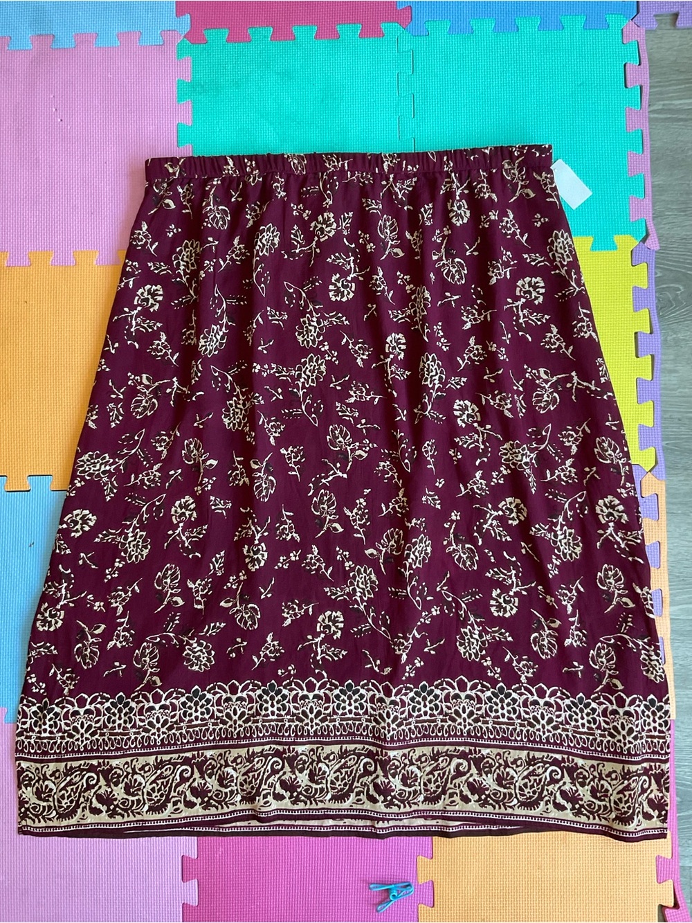🐦‍🔥Coldwater Creek Breezeway Crinkle Skirt Wine Maroon Paisley‎ Floral Midi 2X